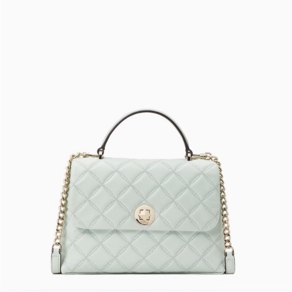 KATE SPADE Mint Blue Quilted Natalia Flap Satchel Bag w Top Handle Chain Strap - Picture 14 of 15